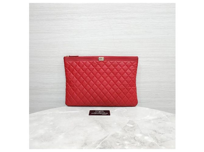 Chanel Borsa a Pochette Boy Caviar Large Red Gold Series Rosso - vista 8