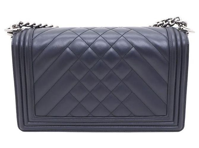 Chanel Lambskin Boy Bag Large Silver Chain Shoulder Bag and Crossbody Blue - view 3