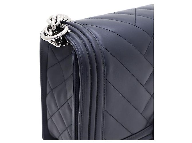 Chanel Lambskin Boy Bag Large Silver Chain Shoulder Bag and Crossbody Blue - view 4