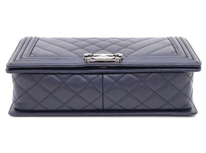 Chanel Lambskin Boy Bag Large Silver Chain Shoulder Bag and Crossbody Blue - view 6