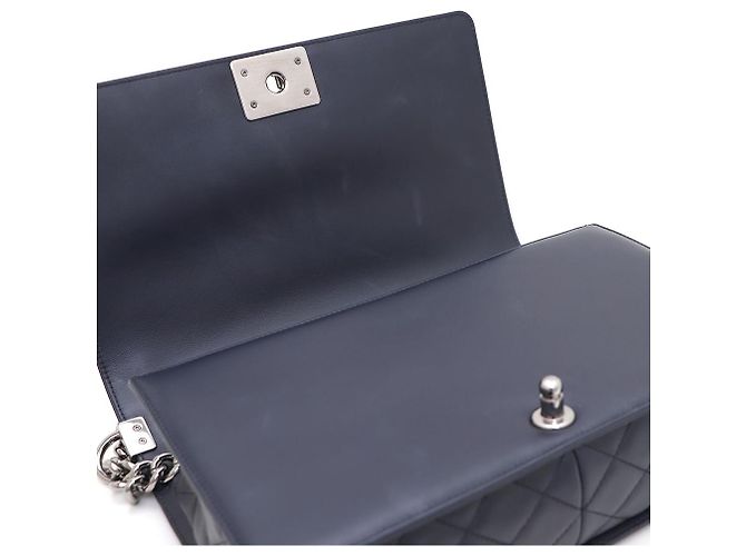 Chanel Lambskin Boy Bag Large Silver Chain Shoulder Bag and Crossbody Blue - view 7
