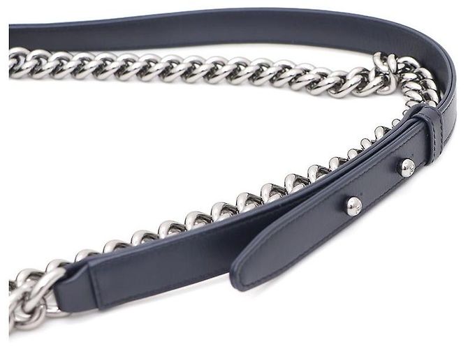 Chanel Lambskin Boy Bag Large Silver Chain Shoulder Bag and Crossbody Blue - view 9