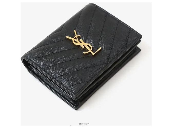 Saint Laurent Monogram Matelassé Logo Compact Wallet Black Golden Schwarz - Ansicht 5