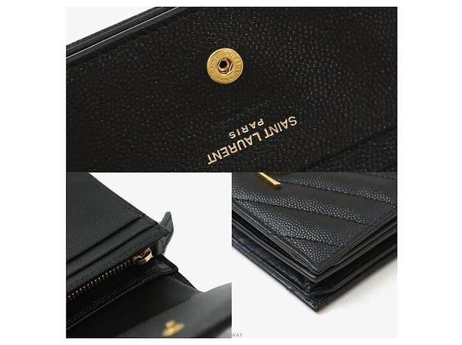 Saint Laurent Monogram Matelassé Logo Compact Wallet Black Golden Schwarz - Ansicht 7