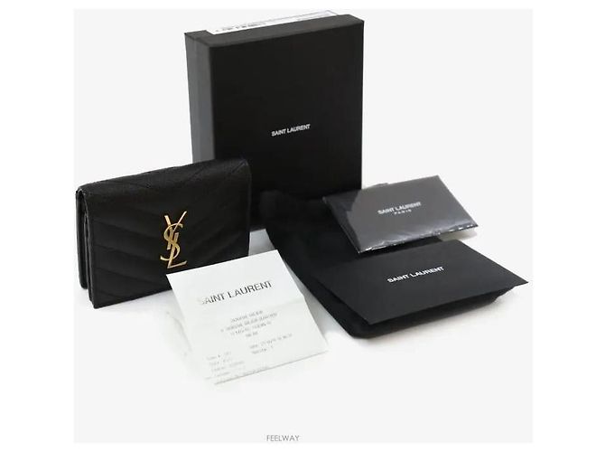 Saint Laurent Monogram Matelassé Logo Compact Wallet Black Golden Schwarz - Ansicht 8