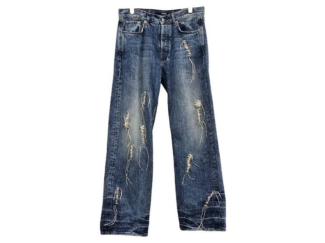 Chanel Gewaschene Denimhose mit besticktem Logo Blau - Ansicht 4