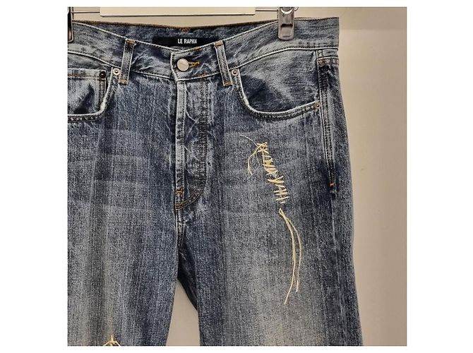 Chanel Gewaschene Denimhose mit besticktem Logo Blau - Ansicht 5