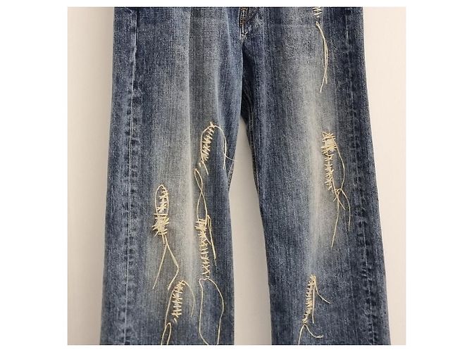Chanel Gewaschene Denimhose mit besticktem Logo Blau - Ansicht 6