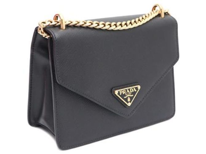 Prada Borsa a spalla e crossbody Saffiano Envelope con catena dorata Nero - vista 10
