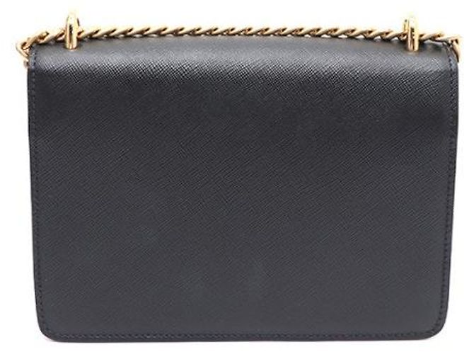 Prada Borsa a spalla e crossbody Saffiano Envelope con catena dorata Nero - vista 11