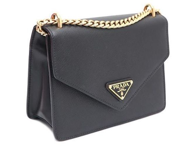Prada Borsa a spalla e crossbody Saffiano Envelope con catena dorata Nero - vista 2