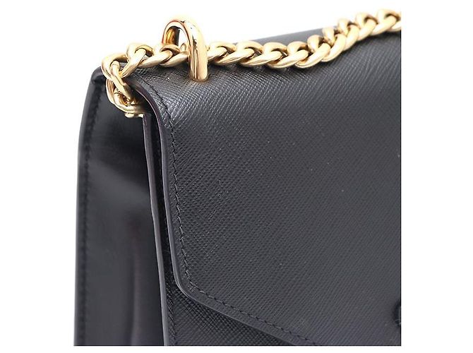 Prada Borsa a spalla e crossbody Saffiano Envelope con catena dorata Nero - vista 4