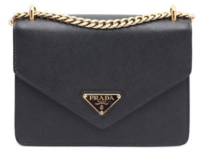 Prada Borsa a spalla e crossbody Saffiano Envelope con catena dorata Nero - vista 9