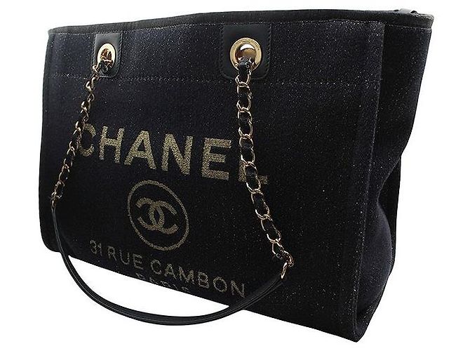 Chanel Borsa a tracolla Deauville Tweed blu navy e dorata - vista 2