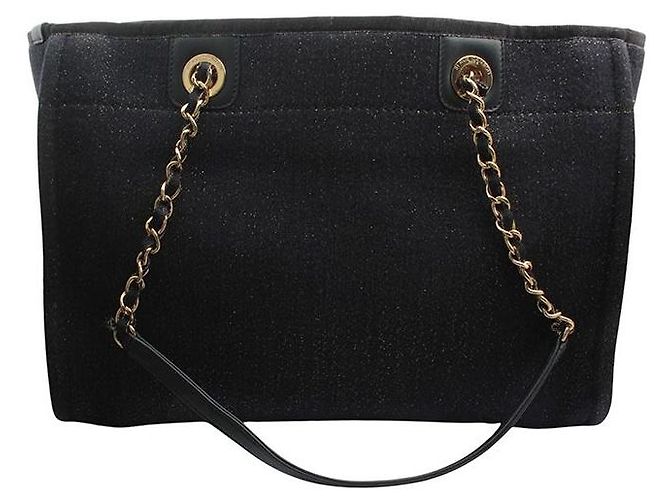 Chanel Borsa a tracolla Deauville Tweed blu navy e dorata - vista 3