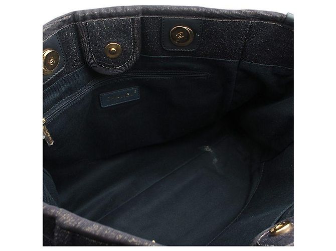 Chanel Borsa a tracolla Deauville Tweed blu navy e dorata - vista 5