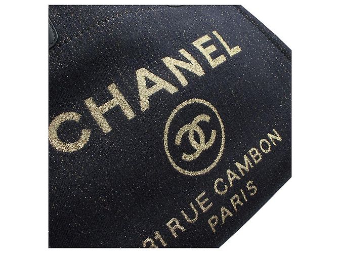 Chanel Borsa a tracolla Deauville Tweed blu navy e dorata - vista 6