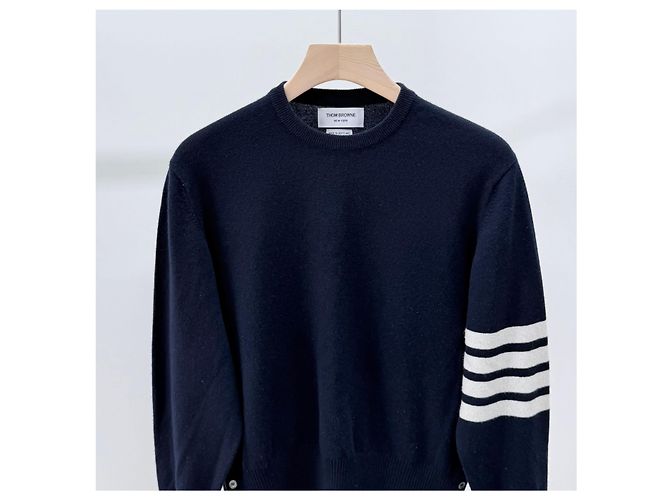 Thom Browne Kaschmir-Strick mit diagonalen Streifen Navy Blau - Ansicht 3