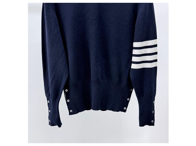 Thom Browne Kaschmir-Strick mit diagonalen Streifen Navy Blau - Ansicht 4
