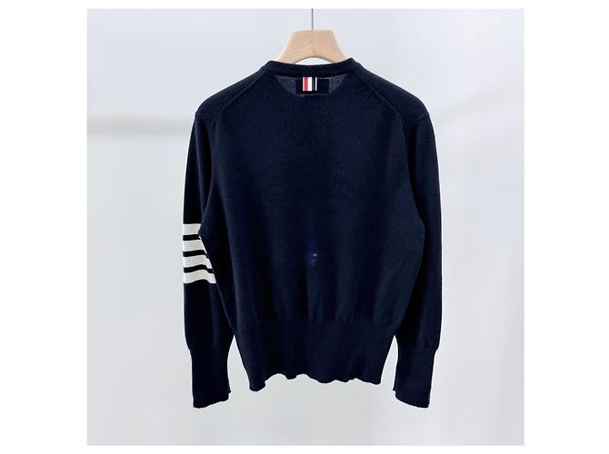 Thom Browne Kaschmir-Strick mit diagonalen Streifen Navy Blau - Ansicht 5