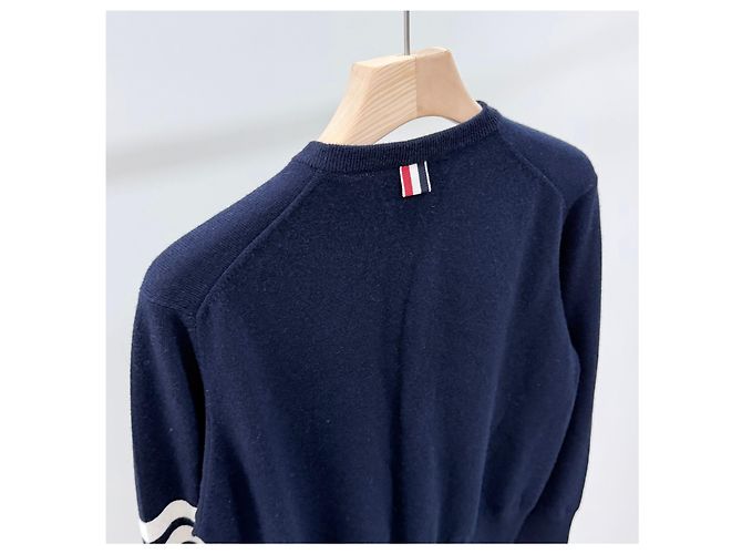 Thom Browne Kaschmir-Strick mit diagonalen Streifen Navy Blau - Ansicht 6