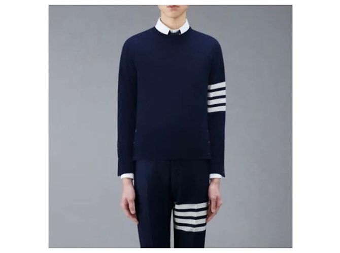 Thom Browne Kaschmir-Strick mit diagonalen Streifen Navy Blau - Ansicht 8