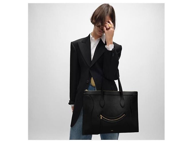 Céline Flat Cabas New Luggage Pelle di Vitello Lucida Black Nero - vista 3