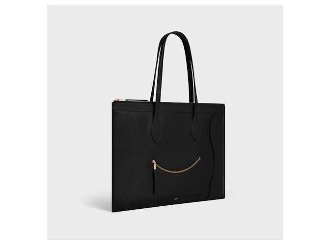 Céline Flat Cabas New Luggage Pelle di Vitello Lucida Black Nero - vista 4