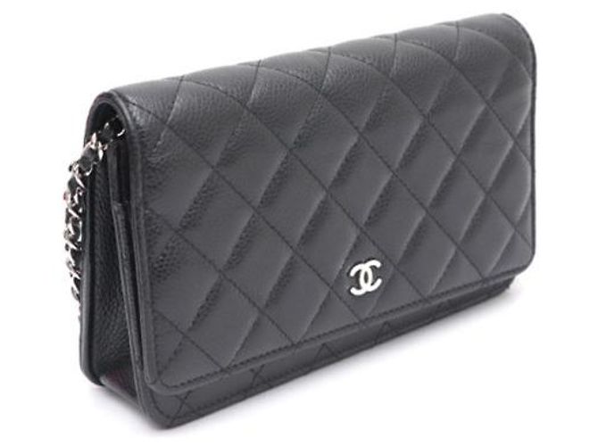 Chanel Borsa a tracolla con catena Caviar Classic WOC con CC argento Nero - vista 10