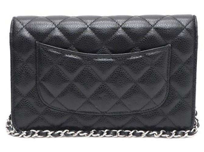 Chanel Borsa a tracolla con catena Caviar Classic WOC con CC argento Nero - vista 11