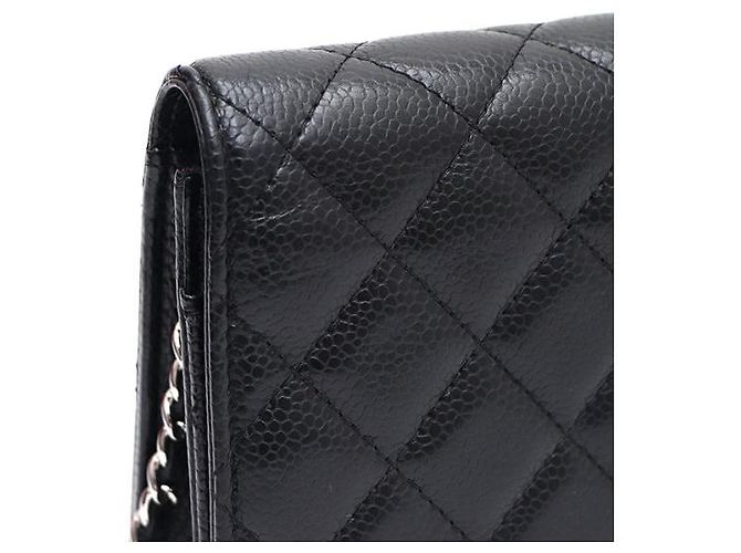 Chanel Borsa a tracolla con catena Caviar Classic WOC con CC argento Nero - vista 12