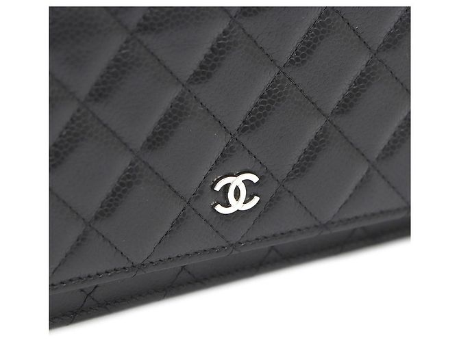 Chanel Borsa a tracolla con catena Caviar Classic WOC con CC argento Nero - vista 13