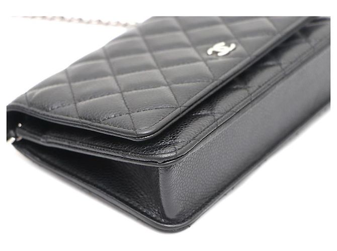 Chanel Borsa a tracolla con catena Caviar Classic WOC con CC argento Nero - vista 14