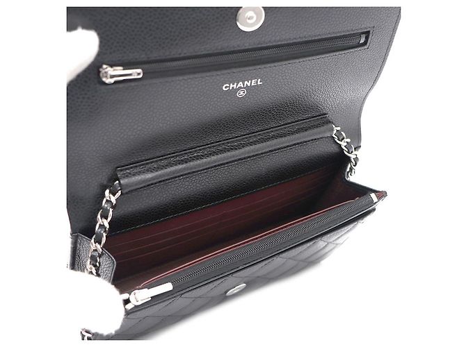Chanel Borsa a tracolla con catena Caviar Classic WOC con CC argento Nero - vista 16