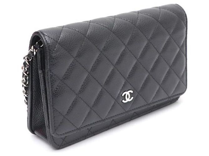 Chanel Borsa a tracolla con catena Caviar Classic WOC con CC argento Nero - vista 2