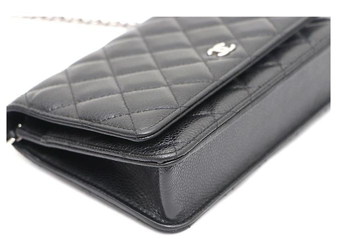 Chanel Borsa a tracolla con catena Caviar Classic WOC con CC argento Nero - vista 6