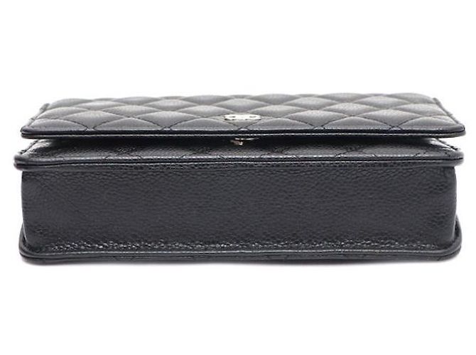 Chanel Borsa a tracolla con catena Caviar Classic WOC con CC argento Nero - vista 7