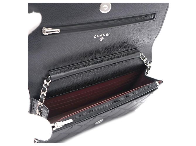 Chanel Borsa a tracolla con catena Caviar Classic WOC con CC argento Nero - vista 8
