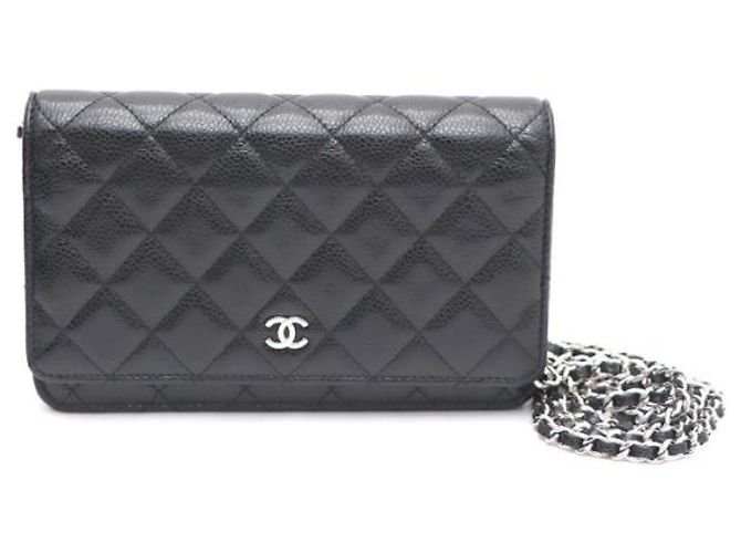 Chanel Borsa a tracolla con catena Caviar Classic WOC con CC argento Nero - vista 9