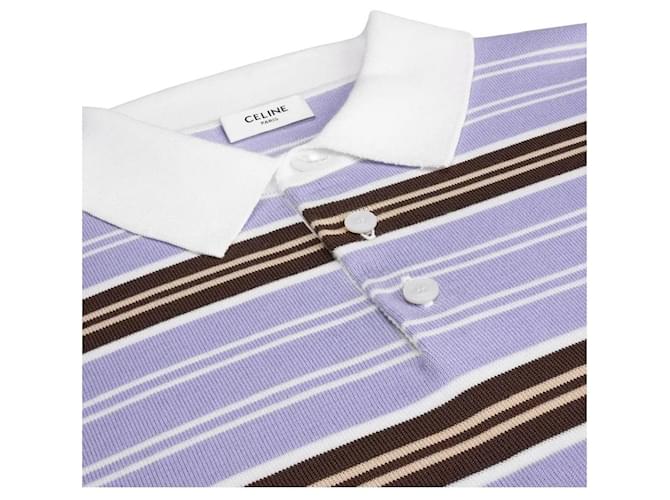 Céline Gestreifter Baumwoll- Polo-Pullover Lilac Brown Braun - Ansicht 3
