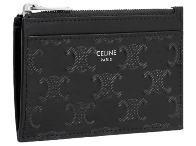 Céline Triumph Embossed Zipper Card Holder Black - view 2