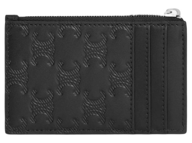 Céline Triumph Embossed Zipper Card Holder Black - view 3