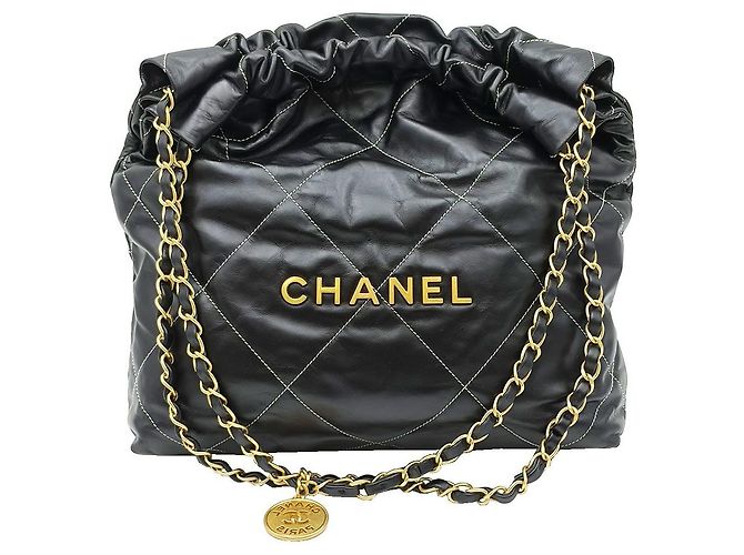 Chanel Bolso de hombro pequeño de piel de becerro negra y metal dorado Negro - vista 2
