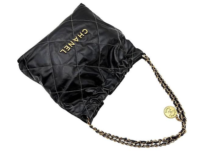 Chanel Bolso de hombro pequeño de piel de becerro negra y metal dorado Negro - vista 6