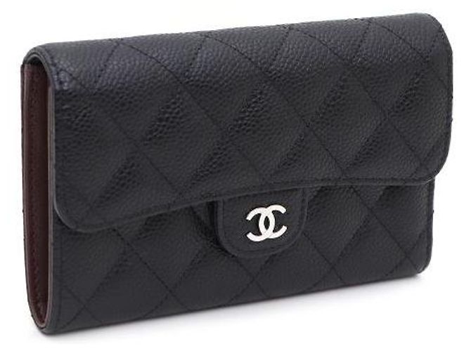 Chanel Klassisches Damen-Portemonnaie mit Klappe aus schwarzem Kaviarleder mit silbernem CC-Logo - Ansicht 2