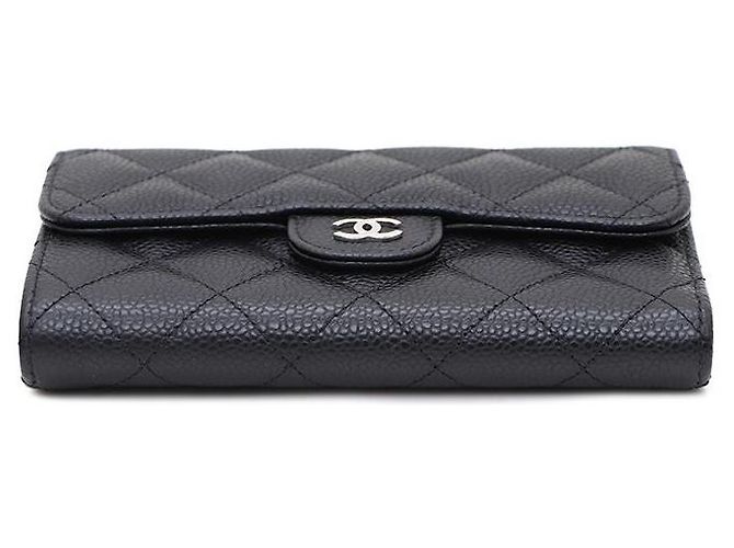 Chanel Klassisches Damen-Portemonnaie mit Klappe aus schwarzem Kaviarleder mit silbernem CC-Logo - Ansicht 6