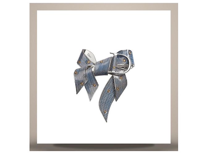 Louis Vuitton Spilla Guilloché Ottone Finitura Argento e Oro, Resina Blu - vista 3