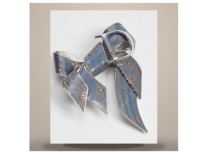Louis Vuitton Spilla Guilloché Ottone Finitura Argento e Oro, Resina Blu - vista 5