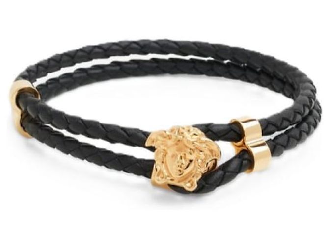 Versace Bracciale in pelle intrecciata Medusa Nero - vista 4