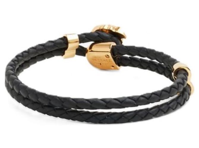 Versace Bracciale in pelle intrecciata Medusa Nero - vista 6